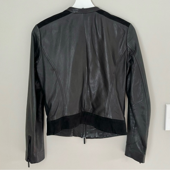 Armani Exchange Black Fitted Panelled Suede Leather Moto Jacket Biker size S - Picture 12 of 15